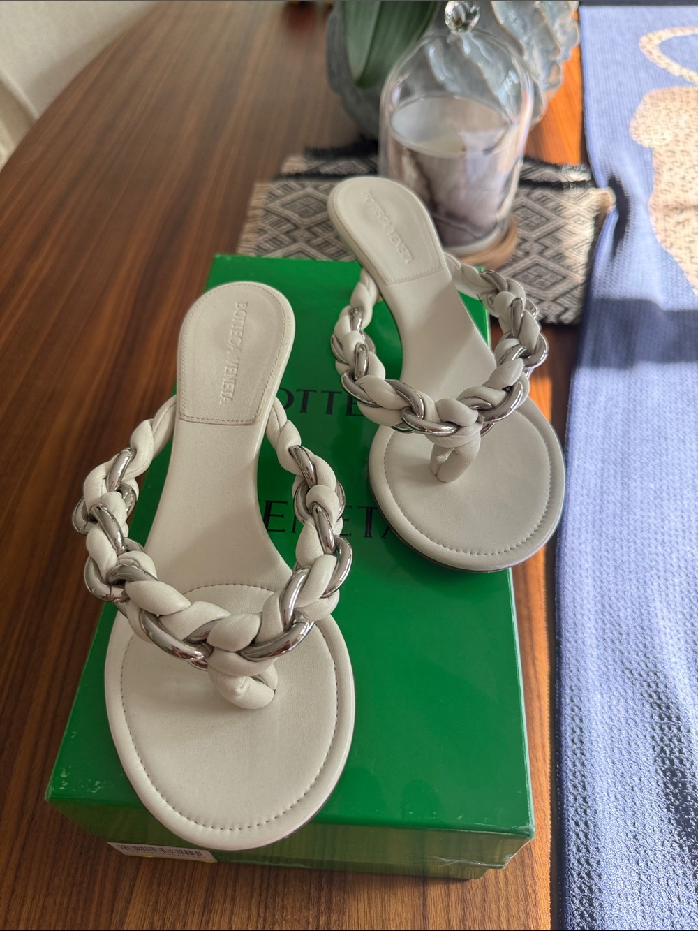 Bottega Veneta Cream Braided Leather Thong Sandals